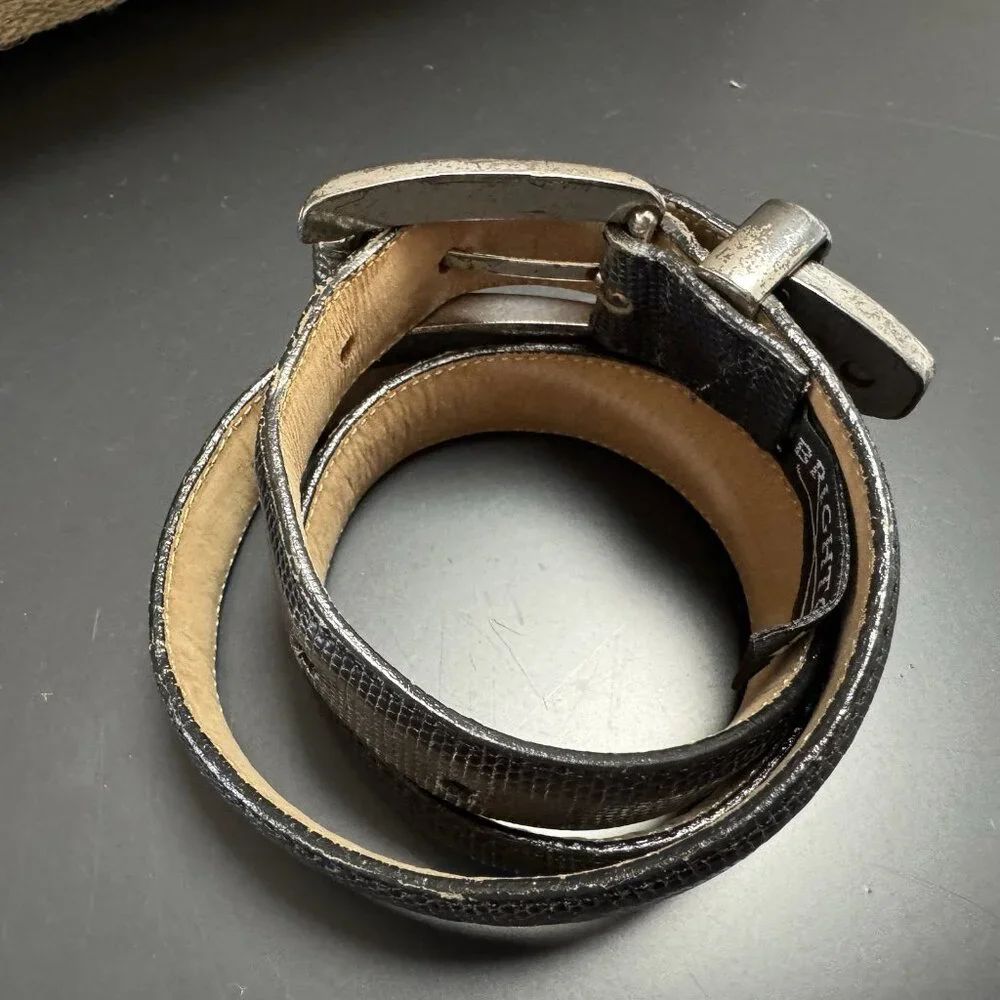 Brighton Gray‎ Leather Snakeskin Western Belt Metal Distressed Buckle M Grunge